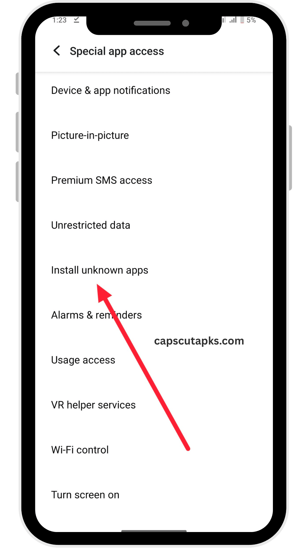 Install unknown apps option on Android