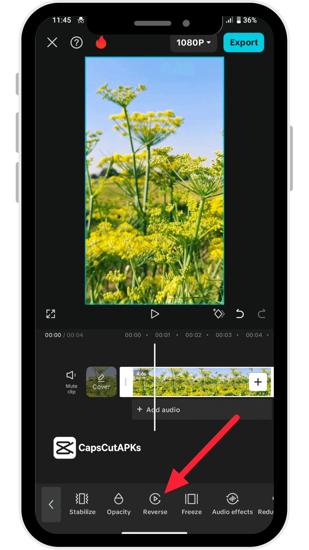 add reverse effect using Capcut Apk