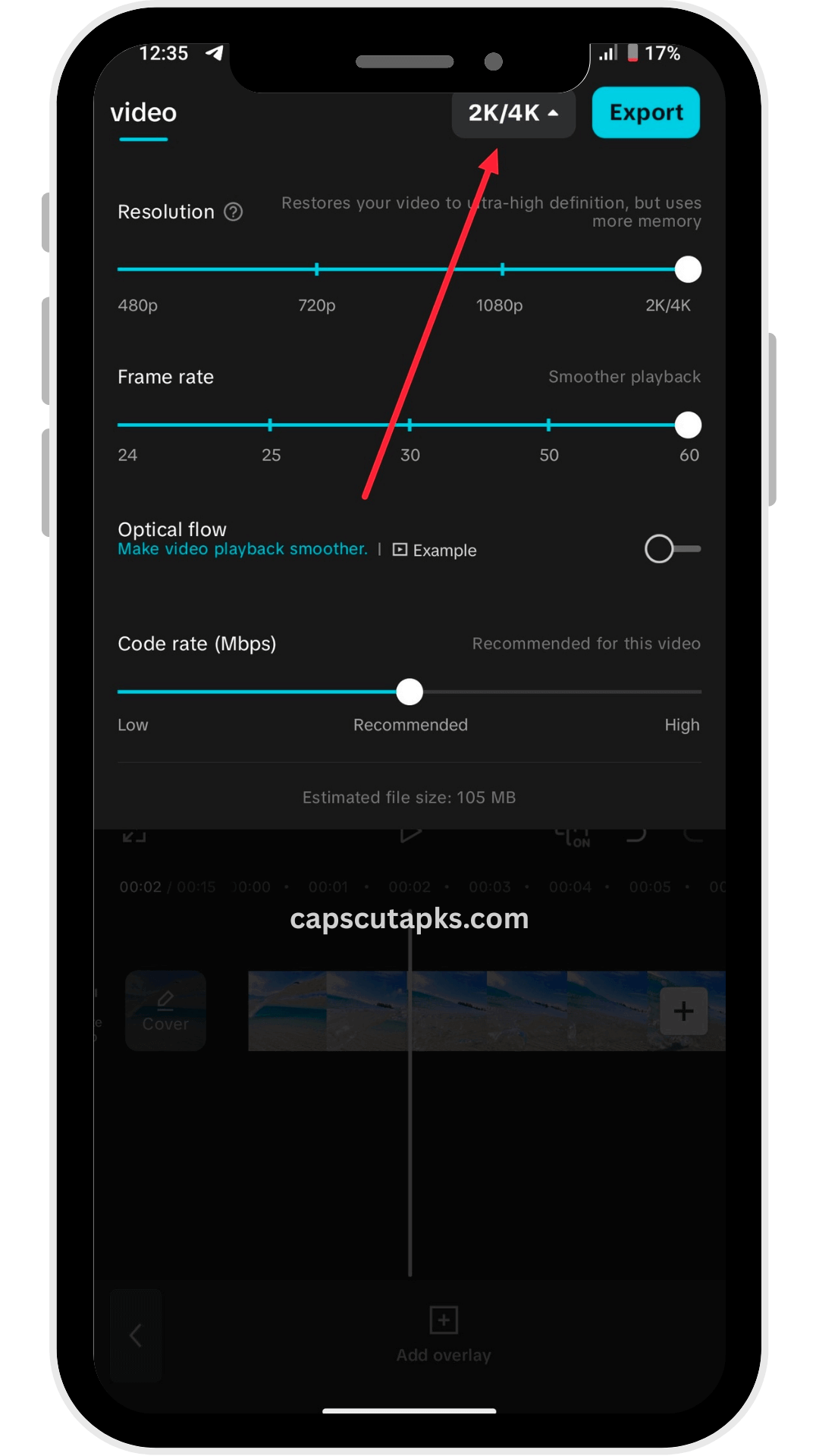 4K export support in Capcut mod apk